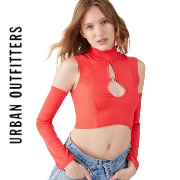 NEW UO Urban Outfitters Bea Red Cutout Arm Warmer Shirt Top M L - Picture 1 of 2